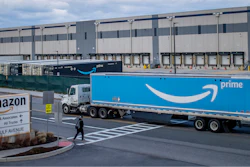 A truck arrives at an Amazon warehouse in Staten Island, New York, April 1, 2022.