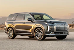 This photo provided by Hyundai shows the 2023 Hyundai Palisade a midsize three-row SUV. Both the Palisade and its corporate cousin, the Kia Telluride, are top picks in this class.