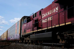 Canadian Pacific trains at the main CP Rail train yard in Toronto, March 21, 2022.
