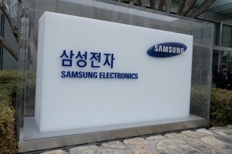 The logo of the Samsung Electronics Co. is seen at its office in Seoul, South Korea on Jan. 31, 2023.