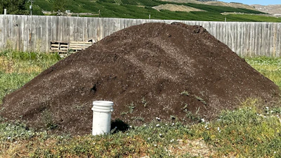 A pile of fresh soil sits at legal cannabis farm near Brewster, in north-central Washington state, on Tuesday, July 11, 2023, in this photo provided by Terry Lee Taylor.