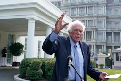 Sen. Bernie Sanders, I-Vt., speaks to reporters following his meeting with President Joe Biden at the White House, July 17, 2023.