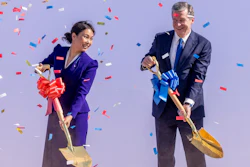 VinFast CEO Le Thi Thu Thuy, left, and Gov. Roy Cooper participate in a a groundbreaking ceremony Friday, July 28, 2003, at the future site of a VinFast plant, an electric vehicle manufacturer, in Moncure, N.C.
