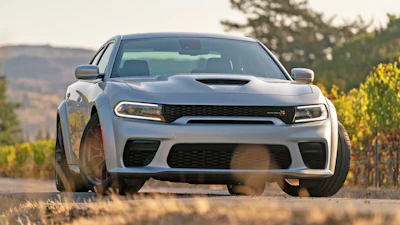 This photo provided by Stellantis shows the 2023 Dodge Charger, a large sedan that will be discontinued for 2024.
