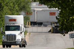 Yellow Corp. trucks at a YRC Freight terminal in Kansas City, Mo., July 28, 2023.
