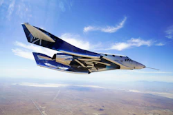 In this May 29, 2018 photo provided by Virgin Galactic, the VSS Unity craft flies during a supersonic flight test.