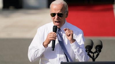 President Joe Biden speaks about the Inflation Reduction Act of 2022 during a ceremony on the South Lawn of the White House in Washington, Sept. 13, 2022.