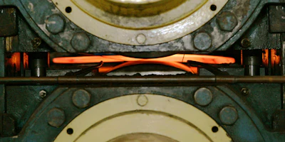 A red-hot piece of steel passes through a rolling machine at the United States Steel Corp. research and development facility in Monroeville, Pa. on Monday. June 6, 2005.