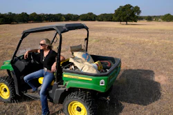 Gilda Jackson on a pasture usually filled with hay on her property in Paradise, Texas, Aug. 21, 2022.