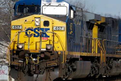 A CSX freight train passes through Homestead, Pa., Feb. 12, 2018.