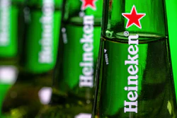 Bottles of Heineken beer are photographed in Washington, USA, March 30, 2018.