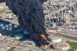 Smoke billows from a tank fire at the Marathon Petroleum facility in Garyville, La., Friday, Aug. 25, 2023.