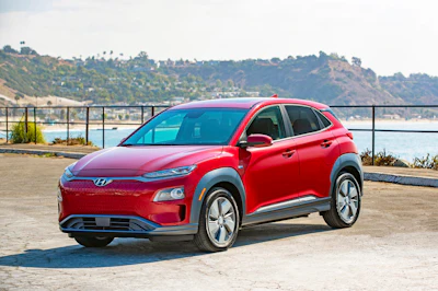 This photo provided by Hyundai shows the 2019 Hyundai Kona Electric, a small hatchback with an EPA-estimated 258 miles of range.