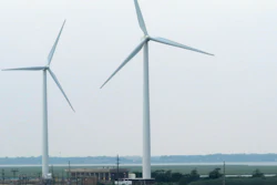Land-based windmills in Atlantic City turn on July 20, 2023.