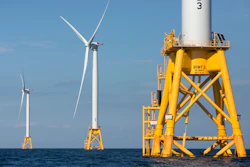 Three wind turbines from Deepwater Wind stand in the water off Block Island, R.I, the nation's first offshore wind farm, Aug. 15, 2016.