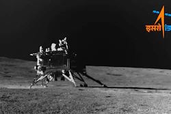 This image provided by the Indian Space Research Organisation (ISRO) shows Vikram lander as seen by the navigation camera on Pragyan Rover on Aug. 30, 2023.