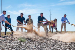 Dignitaries, including U.S. Secretary of the Interior Deb Haaland, center, break ground on the new SunZia transmission line project in Corona, N.M., on Friday, Sept. 1, 2023.