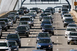 Heavy traffic heads south on Interstate 93 over the Zakim Bridge, Friday, Sep. 1, 2023, in Boston. Cars are getting an “F” in data privacy.