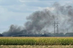 Smoke rises after an explosion at Union Pacific's Bailey Yard in North Platte, Neb., Sept. 14, 2023.