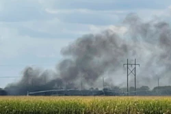 Smoke rises after an explosion at Union Pacific's Bailey Yard in North Platte, Neb., Thursday, Sept. 14, 2023. An explosion Thursday inside a shipping container generated toxic smoke and forced evacuations.