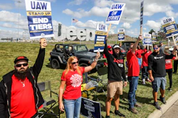 United Auto Workers from engine team 50 man the picket line outside the Stellantis Toledo Assembly Complex on Monday, Sept. 18, 2023 in Toledo, Ohio.