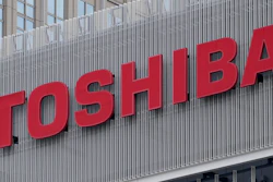The logo of Toshiba Corp. is seen at a company's building in Kawasaki near Tokyo, on Feb. 19, 2022.