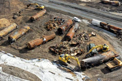 Cleanup continues, Feb. 24, 2023, at the site of a Norfolk Southern freight train derailment that happened on Feb. 3 in East Palestine, Ohio.