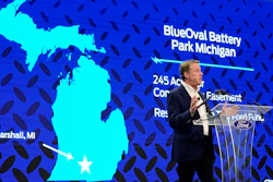Ford Motor Co. Executive Chairman Bill Ford announces the automaker's new BlueOval Battery Park, Feb. 13, 2023, in Romulus, Mich.