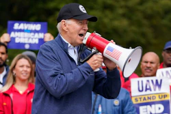 President Joe Biden joins striking United Auto Workers on the picket line, Tuesday, Sept. 26, 2023, in Van Buren Township, Mich.