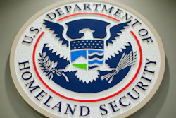 The Department of Homeland Security logo is seen during a news conference in Washington, Feb. 25, 2015.