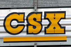 The CSX logo is affixed on a surface, July 15, 2013, Nashville, Tenn.