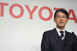 Toyota Motor Corp. CEO Koji Sato, with Idemitsu Kosan Co. President and CEO Shunichi Kito, speaks during their news conference in Tokyo, Thursday, Oct. 12, 2023.