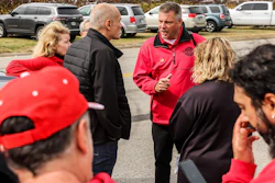 Region 2B director David Green speaks with United Auto Workers outside a gate at Stellantis Toledo Assembly Complex on Thursday, Oct. 12, 2023 in Toledo, Ohio.