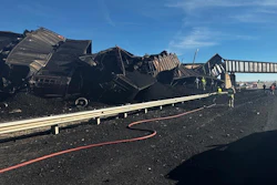 In this photo released by the Pueblo County Sheriff's Office, police respond to the scene of a train derailment near Pueblo, Colo., Sunday, Oct. 15, 2023.