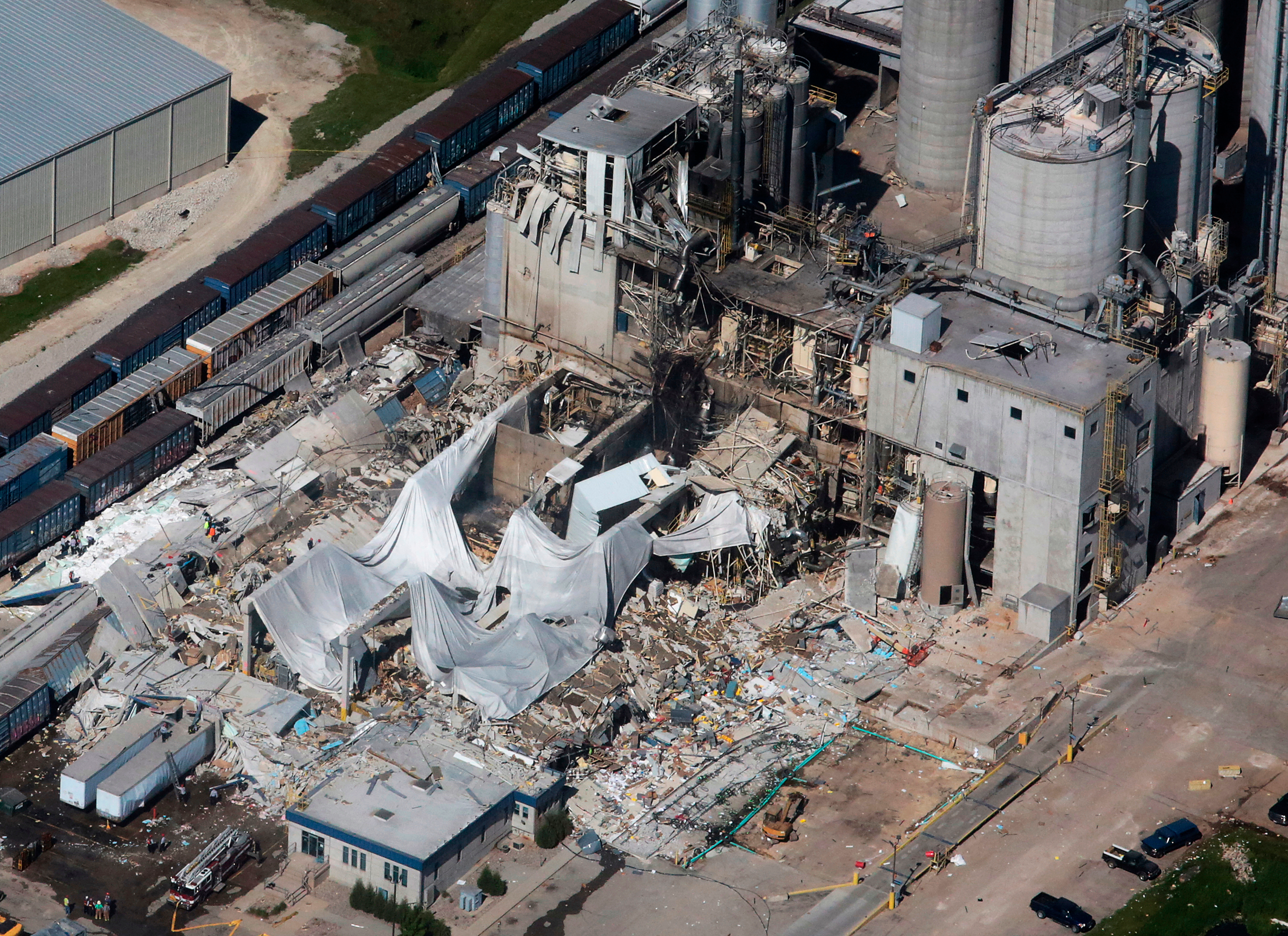Part of the Didion Milling Plant in Cambria, Wis., lies in ruins following an explosion on June 1, 2017.