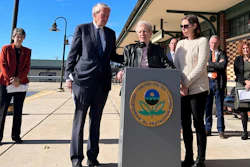 Massachusetts Sen. Edward Markey, left, stands in support of Anne Anderson, whose son died of leukemia in 1981 and was exposed to water contaminated with the chemical trichloroethylene, or TCE.