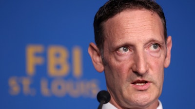 FBI Special Agent In Charge Jay Greenberg, right, speaks during a news conference Wednesday, Oct. 18, 2023, at the Federal Bureau of Investigation's St. Louis field office in downtown St. Louis.