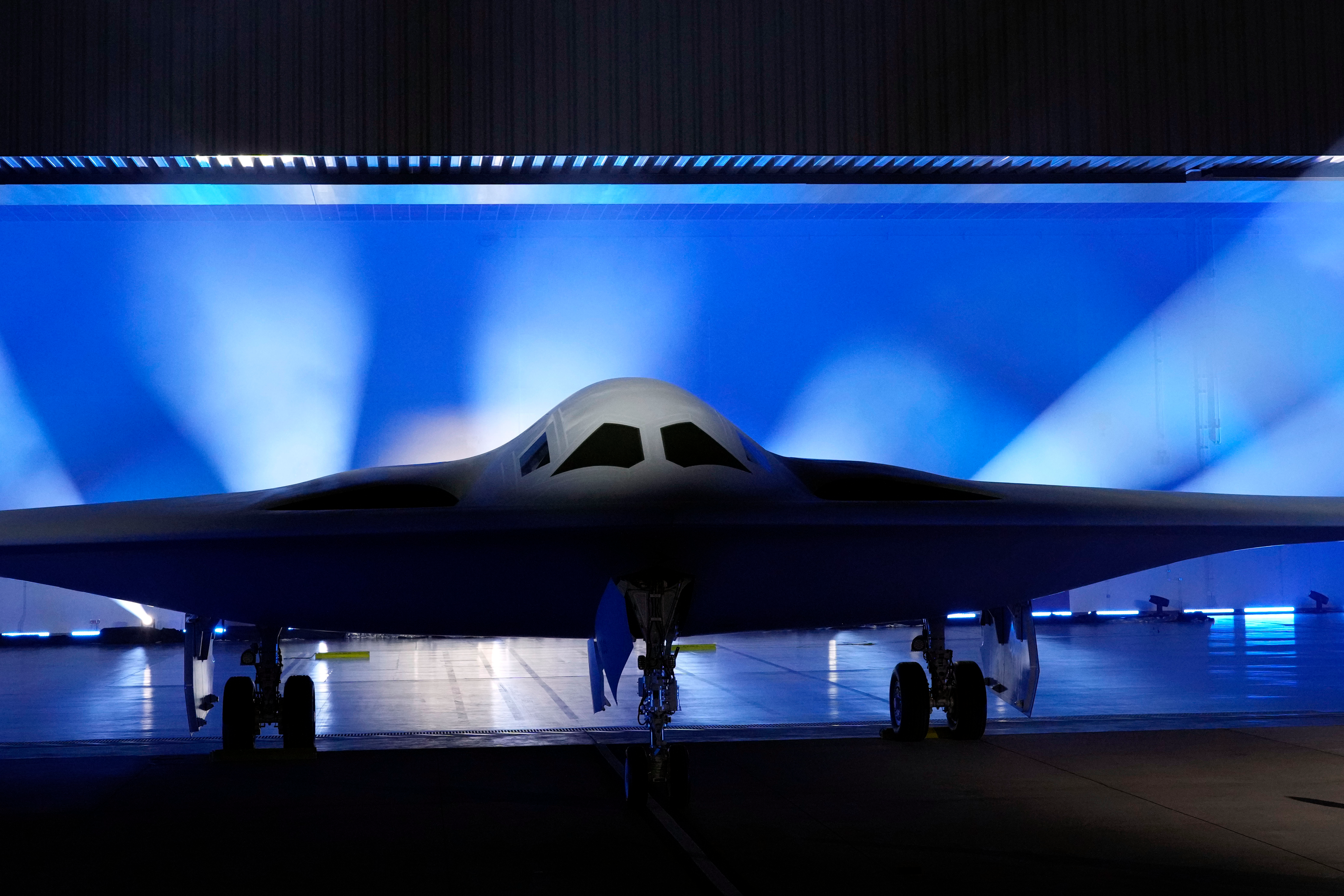 The B-21 Raider stealth bomber is unveiled at Northrop Grumman, Dec. 2, 2022, in Palmdale, Calif.