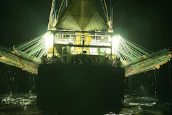 In this July 2021 photo provided by Sea Shepherd, the Chang Tai 802, a Chinese-flagged ship, fishes for squid at night on the high seas off the west coast of South America.