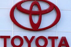 The Toyota logo is seen on a dealership, Aug. 15, 2019, in Manchester, N.H. Toyota said Wednesday, Nov. 1, 2023, that it is recalling nearly 1.9 million RAV4 small SUVs in the U.S. to fix a problem with batteries that can move during forceful turns and potentially cause a fire.