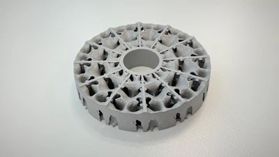 High efficiency air-cooling heatsink created by RICOH's aluminum Binder Jet Technology (BJT) system.