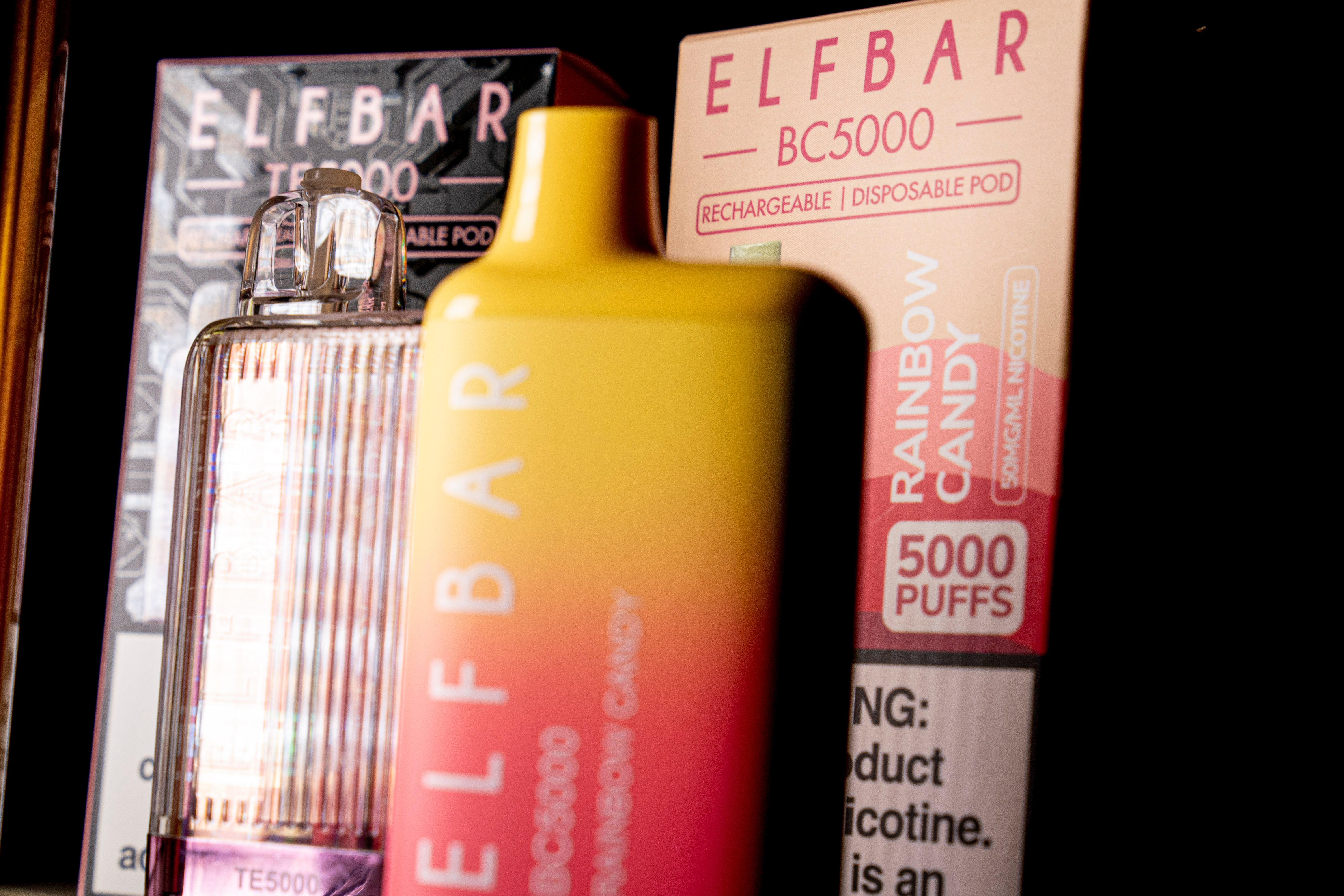 Elf Bar disposable vaping pod devices are displayed, Monday, June 26, 2023, in Washington.