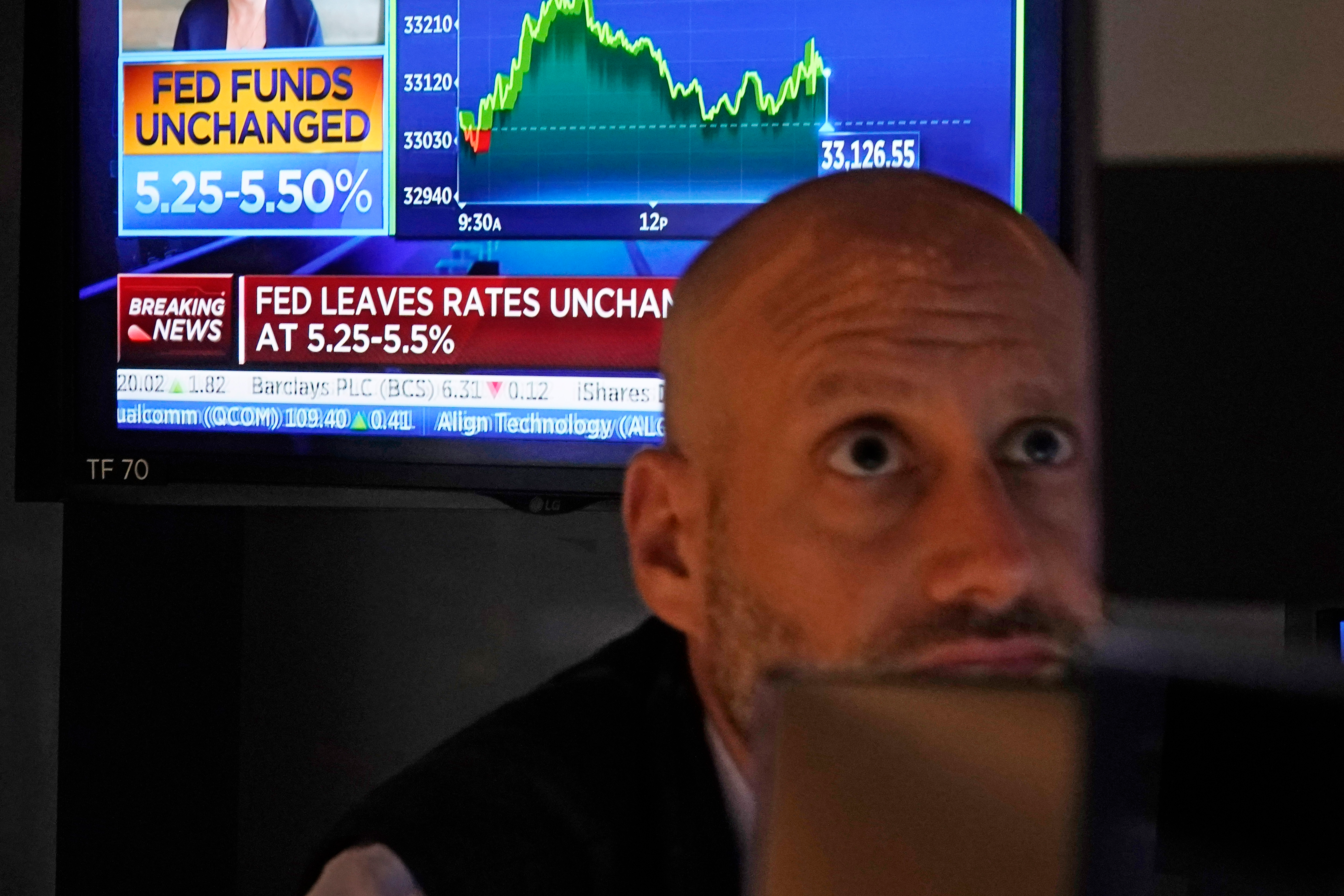 Specialist Meric Greenbaum on the floor of the New York Stock Exchange, Nov. 1, 2023.