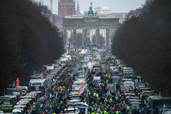Farmers protest at the Brandenburg Gate in Berlin, Jan. 15, 2024.