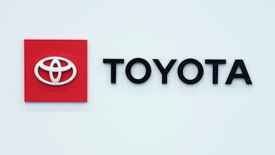 The Toyota logo is seen, Sept. 13, 2023, at the North American International Auto Show in Detroit.