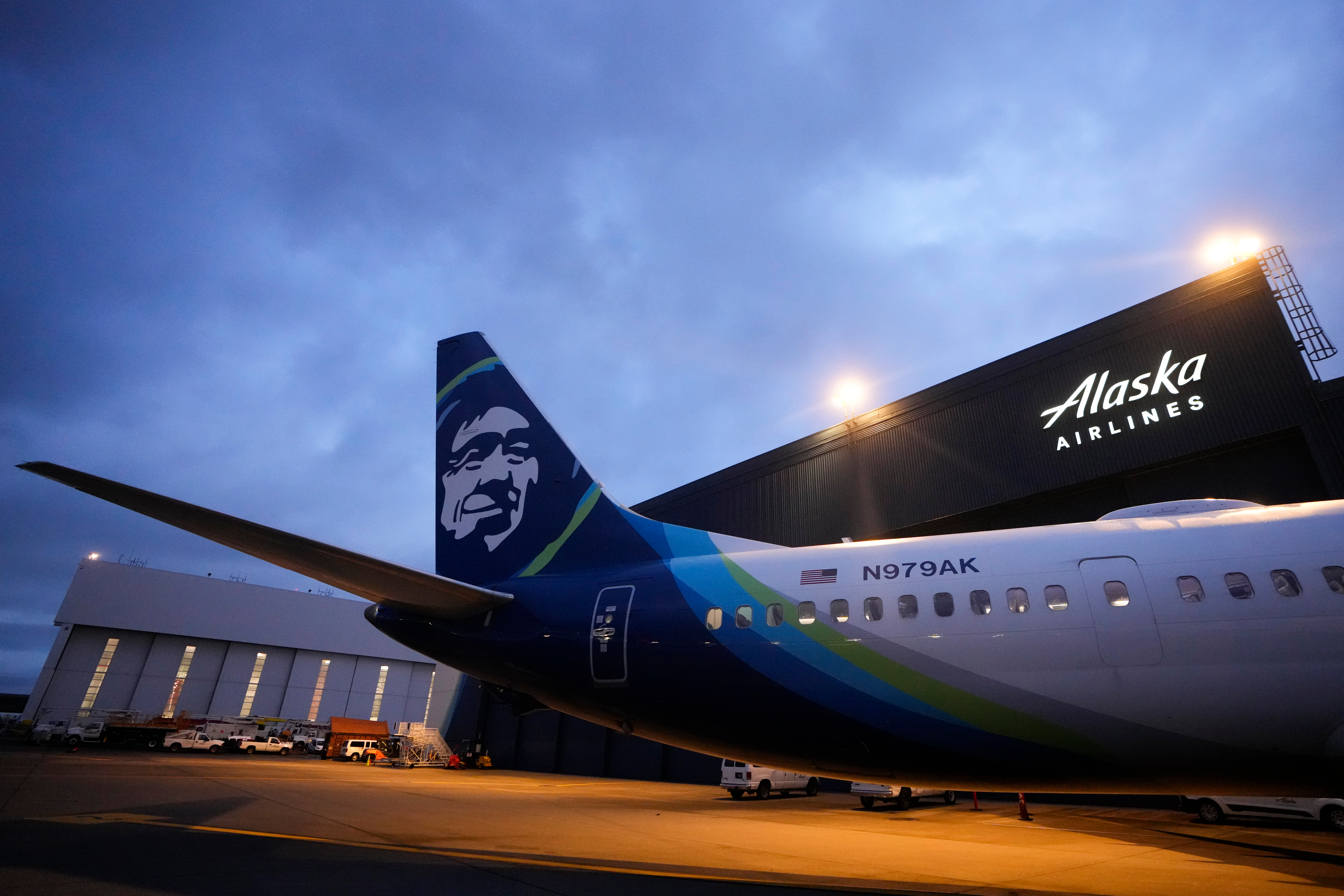 An Alaska Airlines Boeing 737 Max 9 awaits inspection at the airline's hangar at Seattle-Tacoma International Airport on Jan. 10, 2024, in SeaTac, Wash.