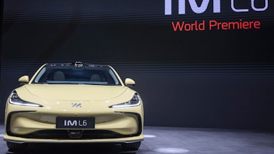 The New MG IM L6 electric car is presented, during the press day at the 91th Geneva International Motor Show (GIMS) in Geneva, Switzerland, Monday, Feb. 26, 2024.