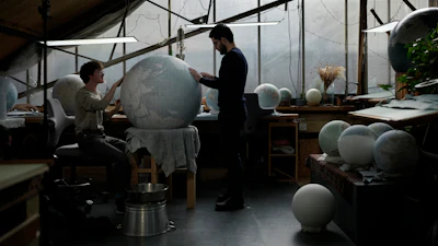 Artists make a globe at a studio in London, Tuesday, Feb. 27, 2024.
