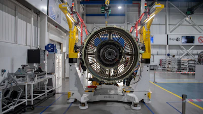 Aircraft parts are placed for repair inside Safran Aircraft Engines repair plant outside of Casablanca, Morocco, Thursday, April 18, 2024.