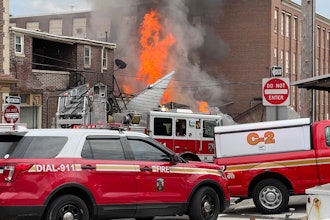 Emergency personnel at the site of an explosion at a chocolate factory in West Reading, Pa., March 25, 2023.